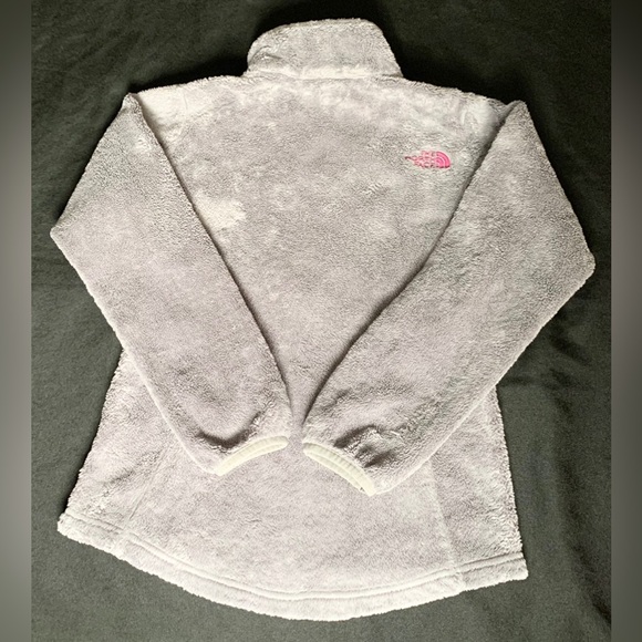 NORTH FACE Kids Laurel Fleece Fuzzy Full Zip Jacket, Gray and Pink, Size M 10-12 - Picture 12 of 14